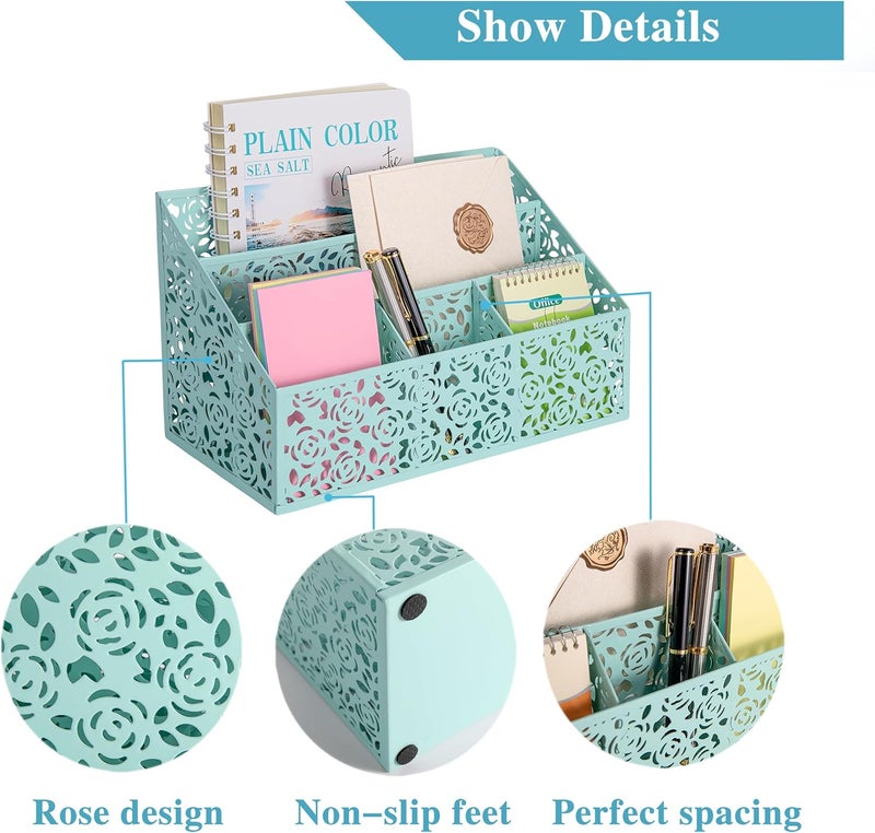 DINGTAI Modern Countertop Organizer, Desk Accessories - Organizer for Bills, Letters, Papers - Mail Sorter, Pencil Holder (Blue) - Image 3